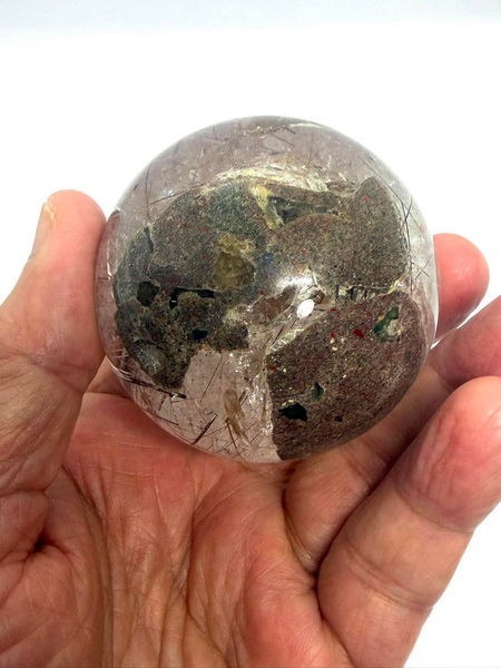 ลูกแก้วไหมนาก-61 มม. (61 mm. Brazil Pink Gold Rutile Quartz Ball)