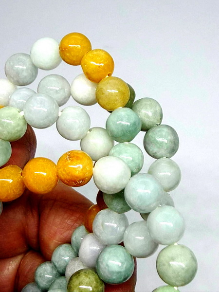 สร้อยคอหยกสามสีพม่า-7 มม. (Burmese Tri-color Jade 108 Bead Mala)