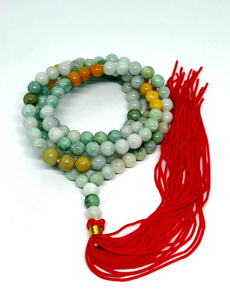 สร้อยคอหยกสามสีพม่า-7 มม. (Burmese Tri-color Jade 108 Bead Mala)