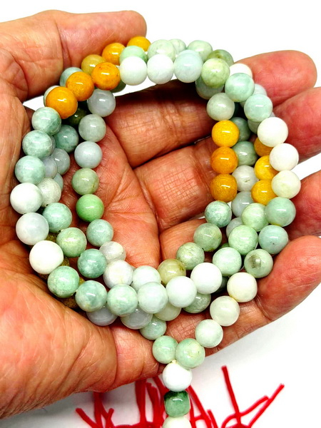 สร้อยคอหยกสามสีพม่า-7 มม. (Burmese Tri-color Jade 108 Bead Mala)